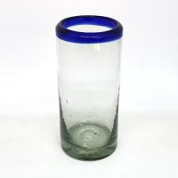  / vasos para highball con borde azul cobalto, 14 oz, Vidrio Reciclado, Libre de Plomo y Toxinas